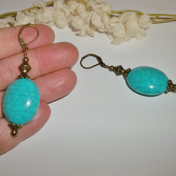 Turquoise Blue and Bronze Statement Earrings 5484 - Picture 6 of 7